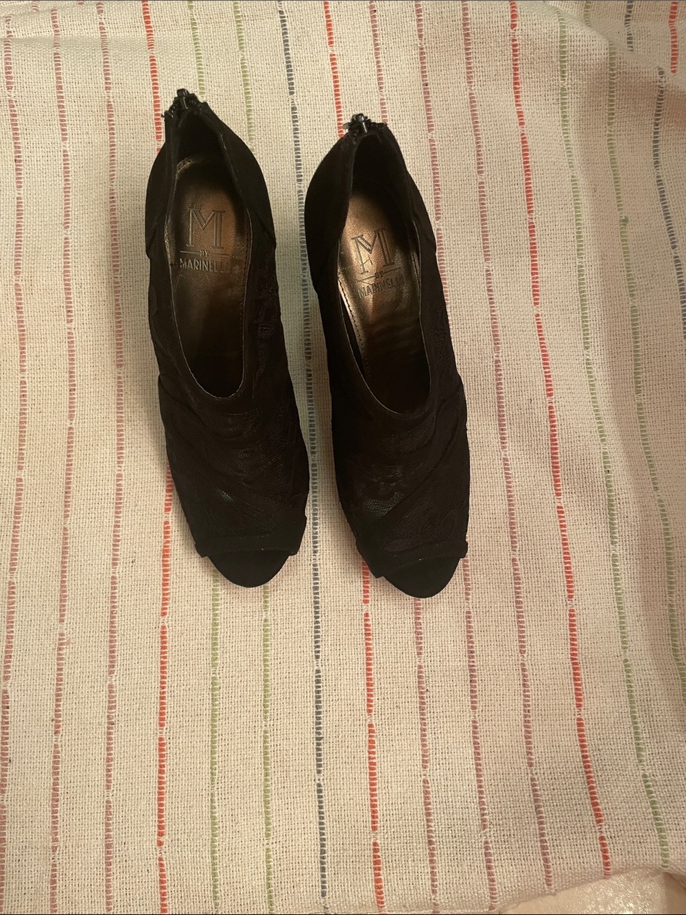M by marinelli Black Peep-Toe Booties with Rear Zipper News sauce with mesh